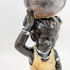 Enfeite Estátua Africana Com Vaso Na Cabeça 25x8x6cm Resina Foto mini 4