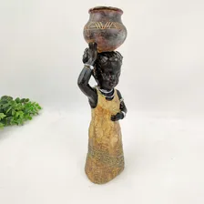 Enfeite Estátua Africana Com Vaso Na Cabeça 25x8x6cm Resina Foto mini 3