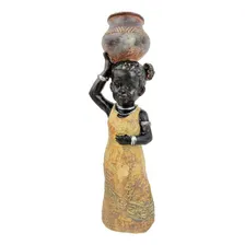 Enfeite Estátua Africana Com Vaso Na Cabeça 25x8x6cm Resina Foto mini 1