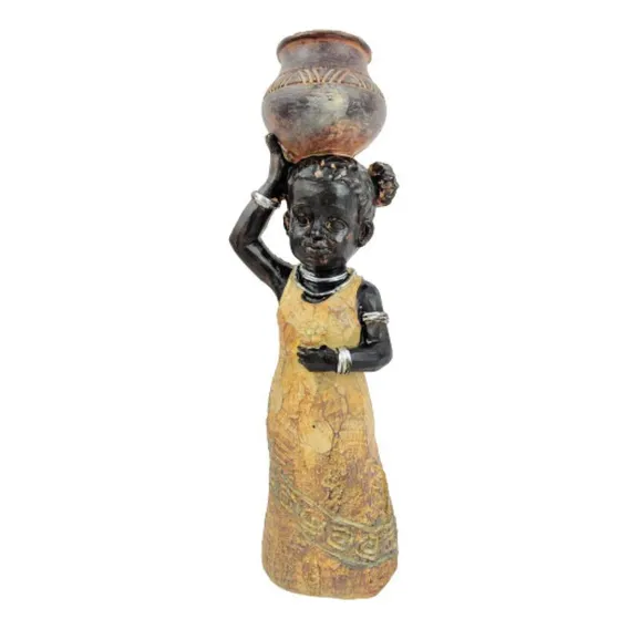Enfeite Estátua Africana Com Vaso Na Cabeça 25x8x6cm Resina Foto 1