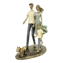 Enfeite Estátua Família Com Pet 25x11x17cm Decorativo Foto  mini 1