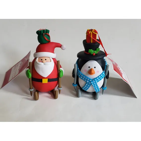 Enfeite Natalino Em Biscuit Papai Noel E Pinguim 13 Cm Foto 1