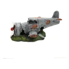 Enfeite Para Aquario Avião Naufragado Fragata Foto mini 2