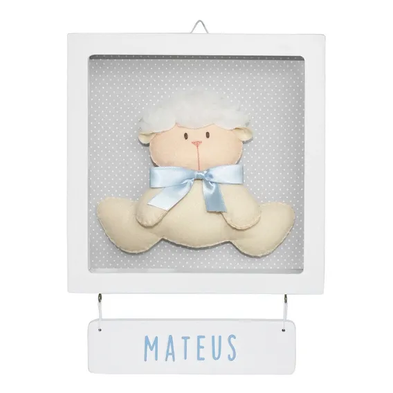 Enfeite Porta Maternidade Quadro Ovelha Carneiro Nome Bebê Cor Branco Foto 1