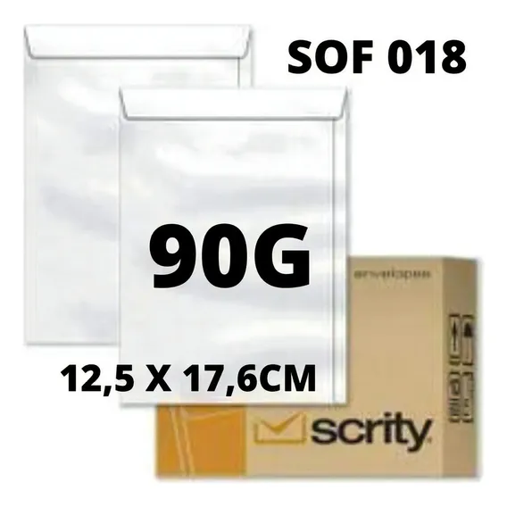 Envelope Saco Offset Sof 18 - 12,5 X 17,6cm - Cx. C/ 250 Cor Branco Foto 1