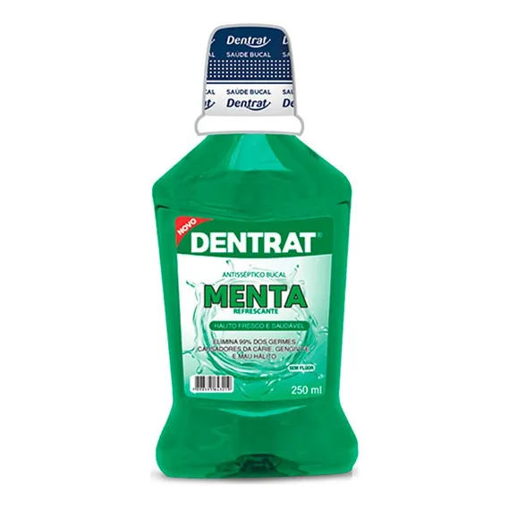Enxaguante Bucal Antisséptico Dentrat Menta Fresh 250ml Foto 1