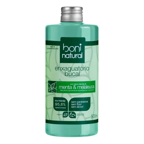 Enxaguante Bucal Sem FlĂșor Menta e Melaleuca 500ml Boni Natural Foto 1