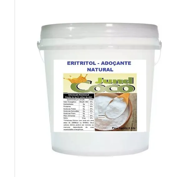 Eritritol Cristal Fino Natural Adoçante 1 Balde 3 Kg + Laudo Foto 1