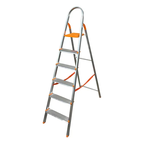 Escada Aluminio Doméstica 6 Degraus Agata Cor Detalhes Laranja Foto 1