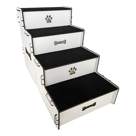 Escada Pet Mdf Com Tapete Antiderrapante. 50cm Altura Cor Branco Desenho Escada 4 degraus Foto 1
