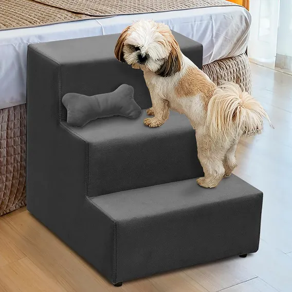 Escada Pet Para Cachorro E Gato 3 Degraus Suede Cinza Adonai Foto 1