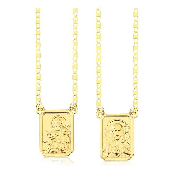 Escapulário Corrente Piastrine 60 Cm Ouro 18k 750 Cor Amarelo Aqua Jóias Foto 1