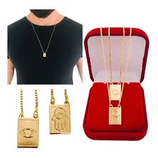 Escapulário Masculino Olho Grego E Mão Hamsá Folheado A Ouro Cor Dourado Foto  mini 1