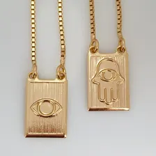 Escapulário Masculino Olho Grego E Mão Hamsá Folheado A Ouro Cor Dourado Foto mini  3
