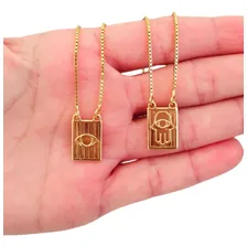 Escapulário Masculino Olho Grego E Mão Hamsá Folheado A Ouro Cor Dourado Foto mini 4