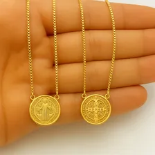 Escapulário Unissex Medalha São Bento Banhado A Ouro 18k Cor Dourado Foto mini 2