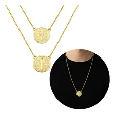 Escapulário Unissex Medalha São Bento Banhado A Ouro 18k Cor Dourado Foto mini 1