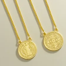 Escapulário Unissex Medalha São Bento Banhado A Ouro 18k Cor Dourado Foto mini 3