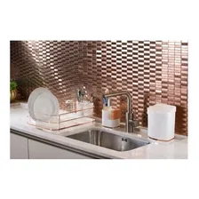 Escorre Louça Fácil Pratos + Porta Talheres Bandeja Bancada Cor Branco / Rose Foto mini  3