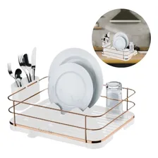 Escorre Louça Fácil Pratos + Porta Talheres Bandeja Bancada Cor Branco / Rose Foto mini 4