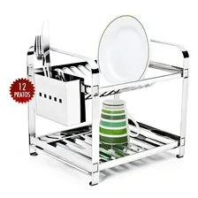 Escorredor 12 Pratos Em Aço Inox Com Porta Talheres Inox Foto mini 1