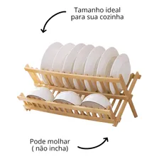Escorredor Louça Bambu Madeira Natural Prato Copo Foto mini 3