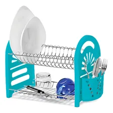 Escorredor / Secador Pratos E Copos Com Porta Talheres Duplo Cor Azul-turquesa Foto mini 1