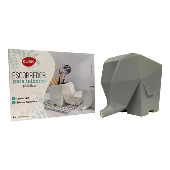 Escorredor Talheres Decorativo Cozinha Louça Elefante Cinza Foto 1