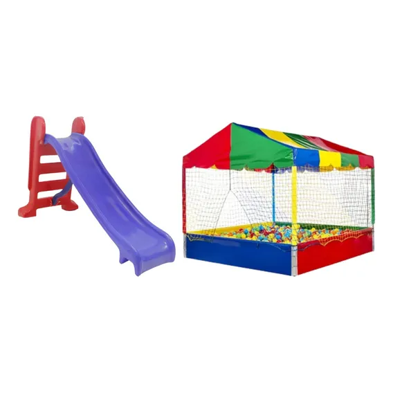Escorregador Infantil 3 Degraus + Piscina De Bolinhas 1,5m Cor Vermelho Foto 1