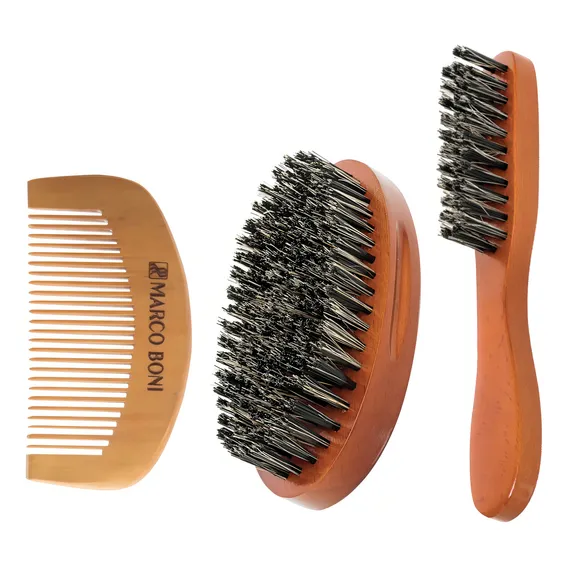 Escova Bigode + Escova Oval Barba + Pente P/ Alinhar Os Fios Foto 1