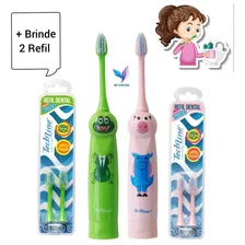 Escova Dental Infantil Elétrica Techline + 2 Refis Extras Cor VERDE SAPO Foto  mini 1