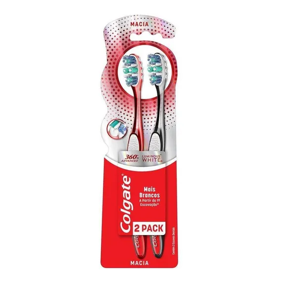 Escova Dental Macia Colgate Luminous White 360° 2 Unidades Foto 1