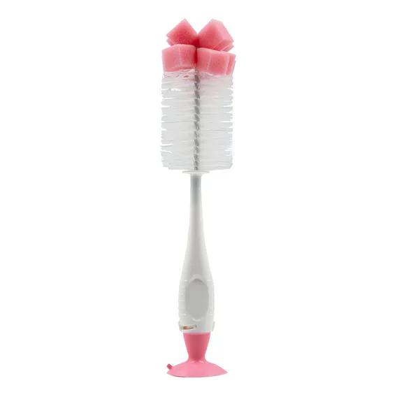 Escova Para Mamadeiras E Bicos Com Ventosa Rosa - Buba Foto 1