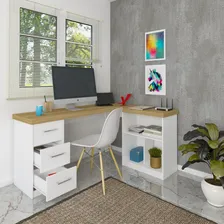 Escrivaninha Em L 3 Nichos 3 Gavetas Artany Foto mini 4