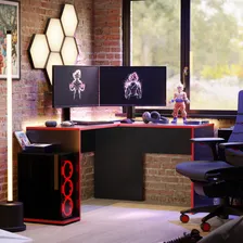 Escrivaninha Em L Mesa Para Computador Gamer Em Madeira Vermelha Foto mini 2