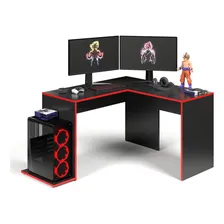 Escrivaninha Em L Mesa Para Computador Gamer Em Madeira Vermelha Foto mini 1