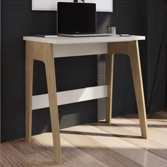 Escrivaninha Mesa Computador Quarto Pés Mdf Branco Marrom Foto 1