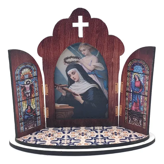 Escultura Adorno Santa Rita De Cassia Armazém Católicooriginal Capelinha De Santa Rita De Cássia - Marrom Foto 1