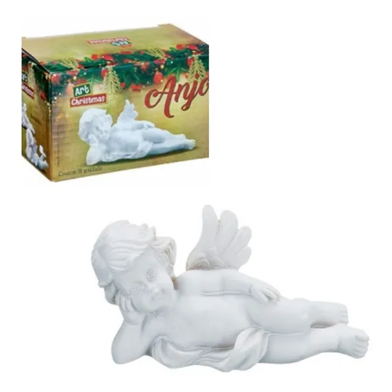 Escultura Anjo Resina Enfeite Decorativo Estatua Branco Foto 1