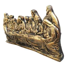 Escultura Bronze Antigo Santa Ceia Mesa E Parede Gesso 54cm Cor Ouro envelhecido Foto  mini 1