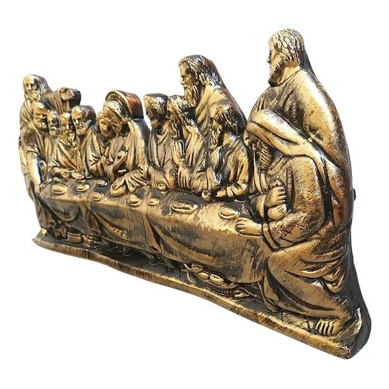 Escultura Bronze Antigo Santa Ceia Mesa E Parede Gesso 54cm Cor Ouro envelhecido Foto 1