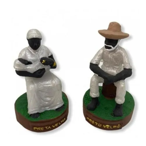 Escultura Casal Pretos Velhos Em Resina 8 Cm Foto 1