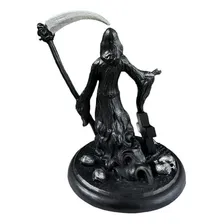 Escultura Caveira Foice No Cemitério Preto 22 Cm Em Resina Foto mini 2