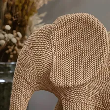 Escultura De Elefante Em Resina Premium Com Efeito Crochê Gg Cor Bege Foto mini 3