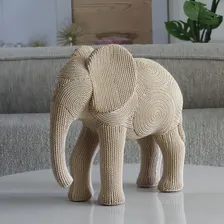 Escultura De Elefante Em Resina Premium Com Efeito Crochê Gg Cor Bege Foto mini 2