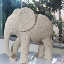 Escultura De Elefante Em Resina Premium Com Efeito Crochê Gg Cor Bege Foto mini 4