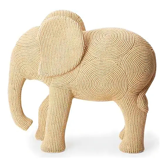Escultura De Elefante Em Resina Premium Com Efeito Crochê Gg Cor Bege Foto 1