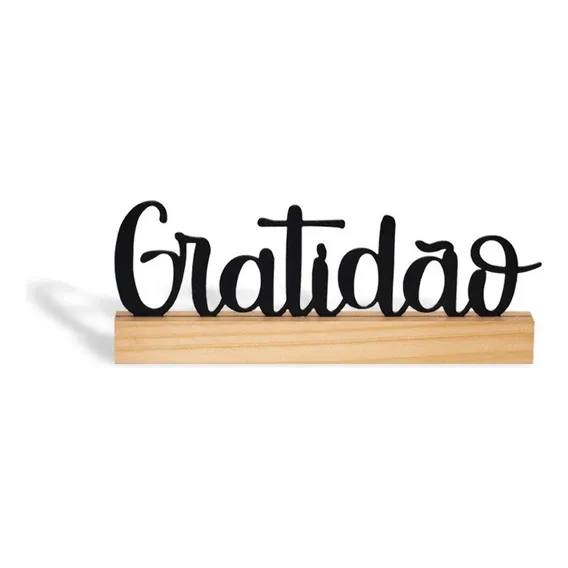 Escultura De Mesa Gratidão Preto Aço Madeira Foto 1