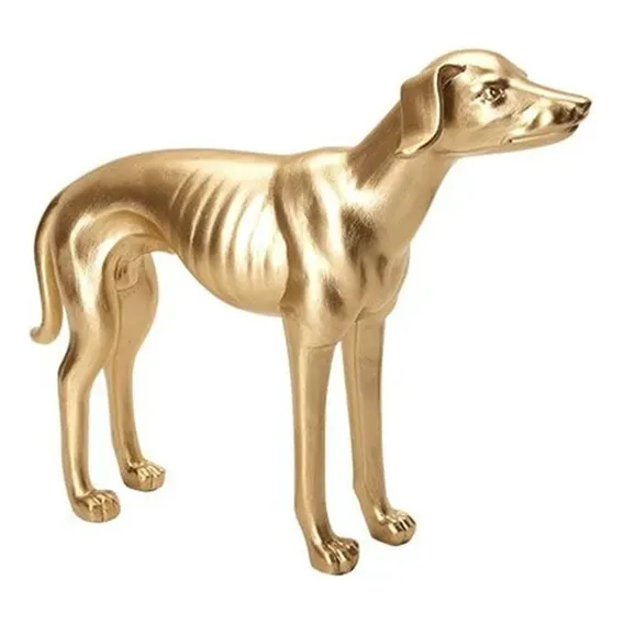 Escultura Decorativa Cachorro Em Resina Dourada Cor Dourado Foto 1