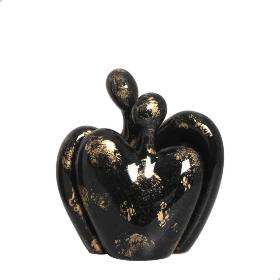 Escultura Decorativa Cerâmica Romance Preto E Dourado Ébano Foto 1